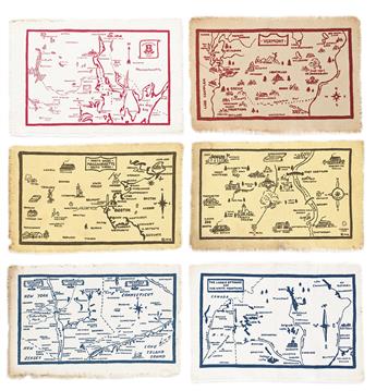 (PICTORIAL MAPS.) The Crawfords. Group of 22 hand-printed textile maps.